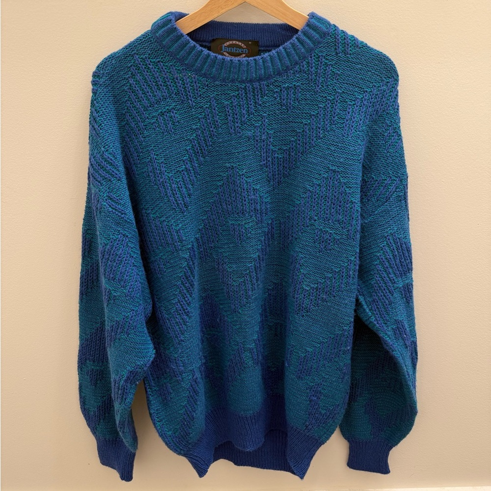 Vintage Jantzen Teal and Navy Made in Canada Wool/Acrylic Sweater